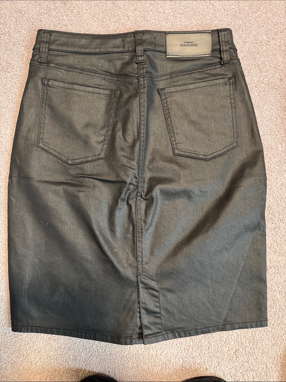 7  for all  Mankind 
Black Denim High-Rise Pencil Skirt
Coated denim